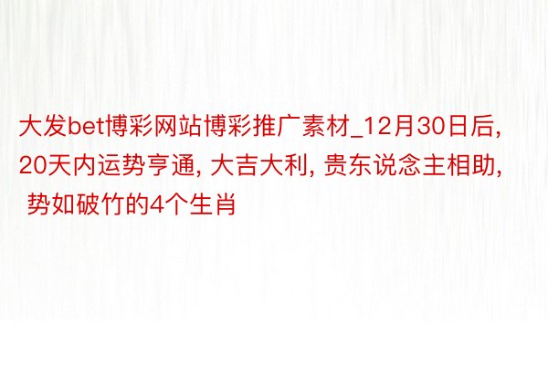 大发bet博彩网站博彩推广素材_12月30日后, 20天内运势亨通, 大吉大利, 贵东说念主相助, 势如破竹的4个生肖